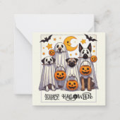 ハッピーハローウィンの衣装を着た幽霊犬 ノートカード (正面)