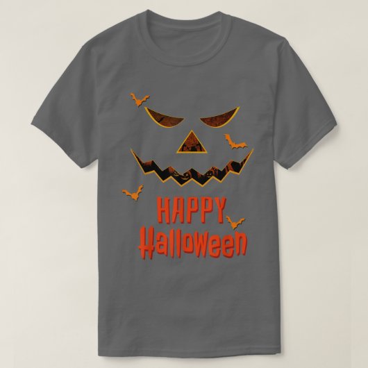 ハッピーハローウィンの衣装カボチャ顔&こうもり4 Tシャツ (デザイン正面)