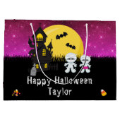 ハッピーハローウィンの衣装パーティーミイムピンク ラージペーパーバッグ (裏面)