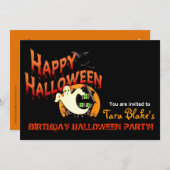 ハッピーハローウィンの衣裳のパーティー 招待状 (正面/裏面)