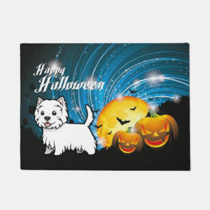 ハッピーハローウィンの西の高地テリア ドアマット