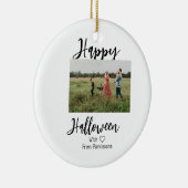 ハッピーハローウィンの追加ファミリー名photo black シンプル セラミックオーナメント (右)