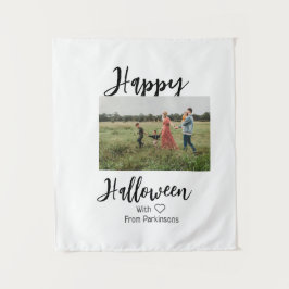 ハッピーハローウィンの追加ファミリー名photo black シンプル タペストリー