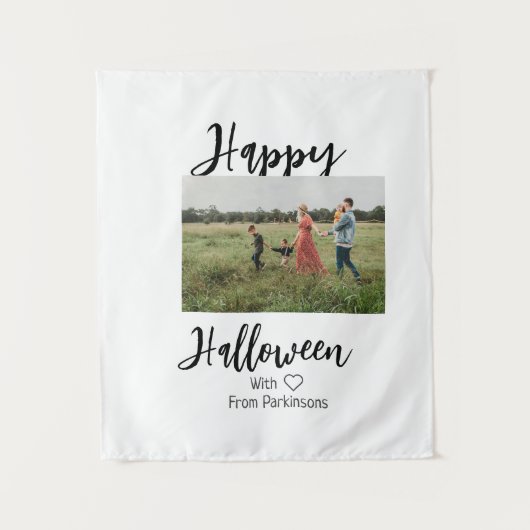 ハッピーハローウィンの追加ファミリー名photo black シンプル タペストリー (正面)