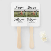 ハッピーハローウィンの追加ファミリー名photo black シンプル ハンドファン (正面&裏面)