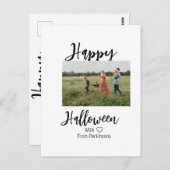 ハッピーハローウィンの追加ファミリー名photo black シンプル ポストカード (正面/裏面)