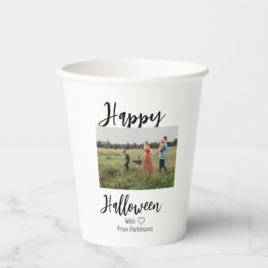 ハッピーハローウィンの追加ファミリー名photo black シンプル 紙コップ (正面)