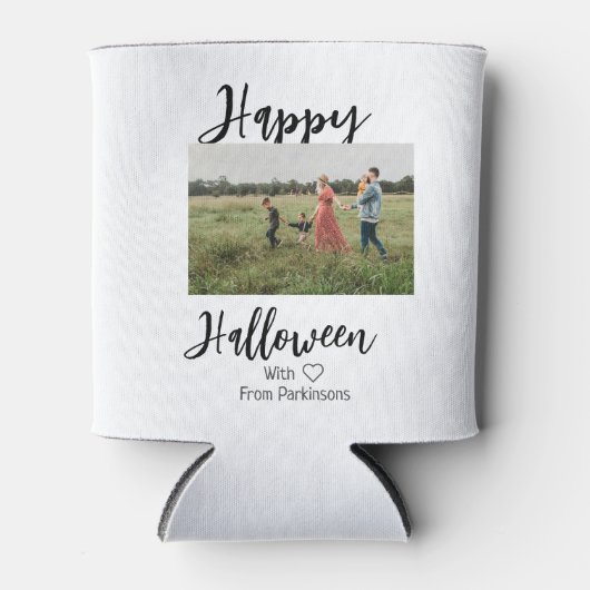 ハッピーハローウィンの追加ファミリー名photo black シンプル 缶クーラー (正面)