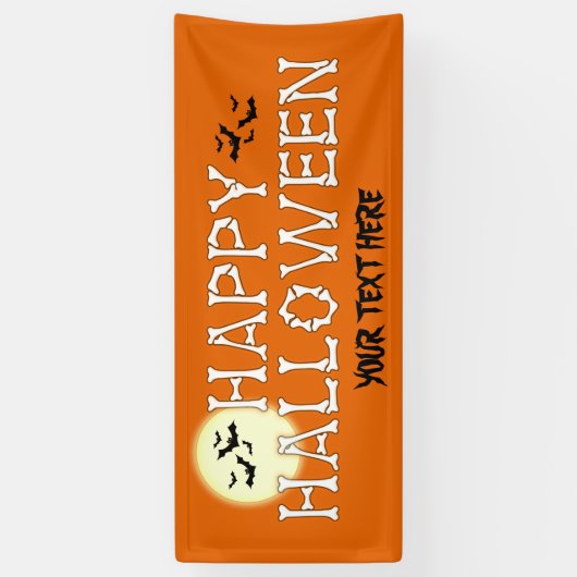 ハッピーハローウィンの骨組魔法使いのオレンジの旗 横断幕 (縦)