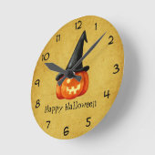 ハッピーハローウィンの魔法使いのカボチャ ラウンド壁時計 (傾斜)