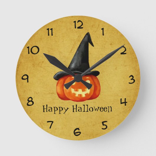 ハッピーハローウィンの魔法使いのカボチャ ラウンド壁時計 (正面)