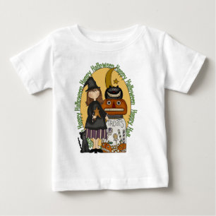 ハッピーハローウィンの魔法使いの御馳走長袖 ベビーTシャツ