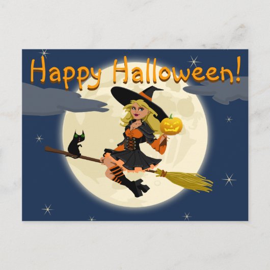 ハッピーハローウィンの魔法使いの郵便はがき ポストカード (正面)