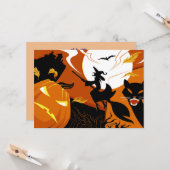 ハッピーハローウィンの魔法使い、こうもりおよびカボチャ カード (正面/裏面インサイチュ)
