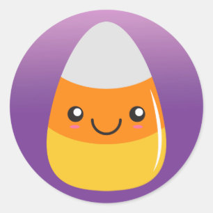 ハッピーハローウィンのCandyCorn Emojiの紫色のステッカー ラウンドシール