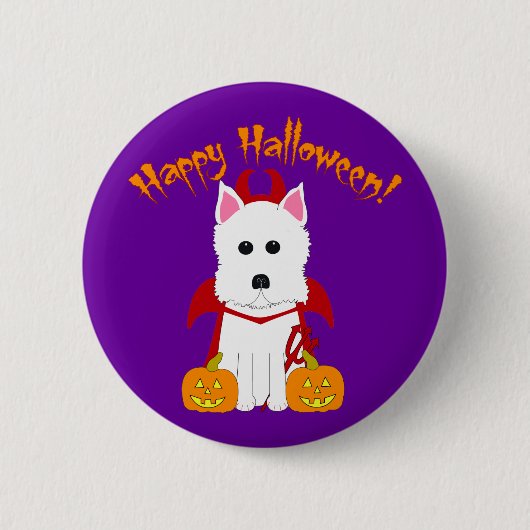 ハッピーハローウィンのWestieの悪魔 缶バッジ (正面)