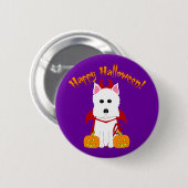 ハッピーハローウィンのWestieの悪魔 缶バッジ (正面&裏面)