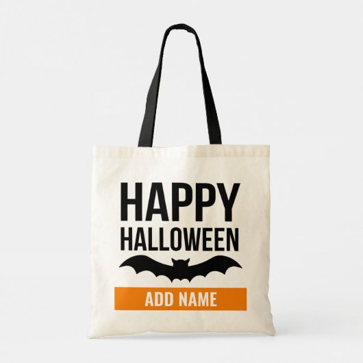 ハッピーハローウィンはっきりした名前をカスタムする トートバッグ (裏面)