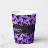ハッピーハローウィンアイコニック黒猫シルエットパープル 紙コップ (裏面)
