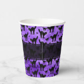 ハッピーハローウィンアイコニック黒猫シルエットパープル 紙コップ (右)