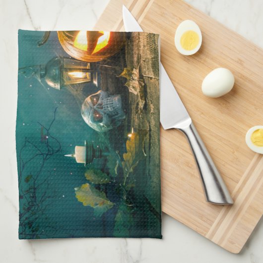 ハッピーハローウィンアートおもしろいハロウィーンのカボチャのちょうちんハロウィーン キッチンタオル (四つ折り)