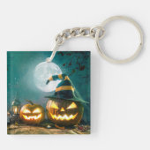ハッピーハローウィンアートおもしろいハロウィーンのカボチャのちょうちんハロウィーン キーホルダー (裏面)