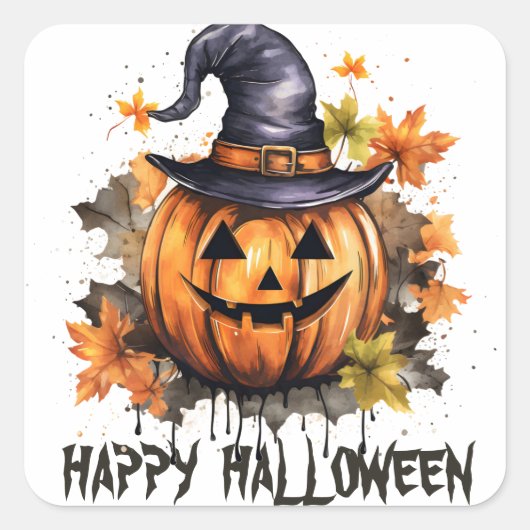 ハッピーハローウィンイブニージングパンプキンアート スクエアシール (正面)