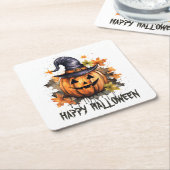 ハッピーハローウィンイブニージングパンプキンアート スクエアペーパーコースター (アングル)