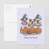 ハッピーハローウィンイングリッシュブルドッグズカボチャ ポストカード (正面/裏面)