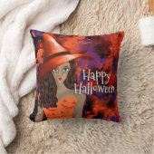 ハッピーハローウィンウィッチオレンジブラックパープル抽象芸術 クッション (ブランケット)