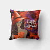 ハッピーハローウィンウィッチオレンジブラックパープル抽象芸術 クッション (裏面)