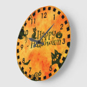 ハッピーハローウィンウィッチキャッツスパイダズフールカボチャ ラージ壁時計 (傾斜)