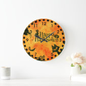 ハッピーハローウィンウィッチキャッツスパイダズフールカボチャ ラージ壁時計 (ホーム)