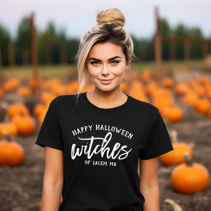 ハッピーハローウィンウィッチズホワイトスクリプトカスタムシティ トライブレンドTシャツ