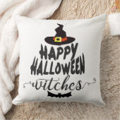ハッピーハローウィンウィッチタイポグラフィハロウィーン クッション (ブランケット)