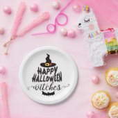 ハッピーハローウィンウィッチタイポグラフィハロウィーン ペーパープレート (パーティー)