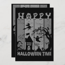ハッピーハローウィンウィッチハウス幽霊墓地B&W 招待状