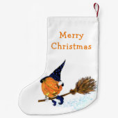 ハッピーハローウィンウィッチパンプキ飛んでいるンブルームおもしろい- スモールクリスマスストッキング (裏面)