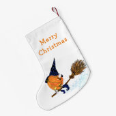 ハッピーハローウィンウィッチパンプキ飛んでいるンブルームおもしろい- スモールクリスマスストッキング (裏面 (吊り時))