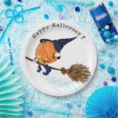 ハッピーハローウィンウィッチパンプキ飛んでいるンブロム – おもしろい ペーパープレート (パーティー)