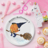 ハッピーハローウィンウィッチパンプキ飛んでいるンブロム – おもしろい ペーパープレート (パーティー)