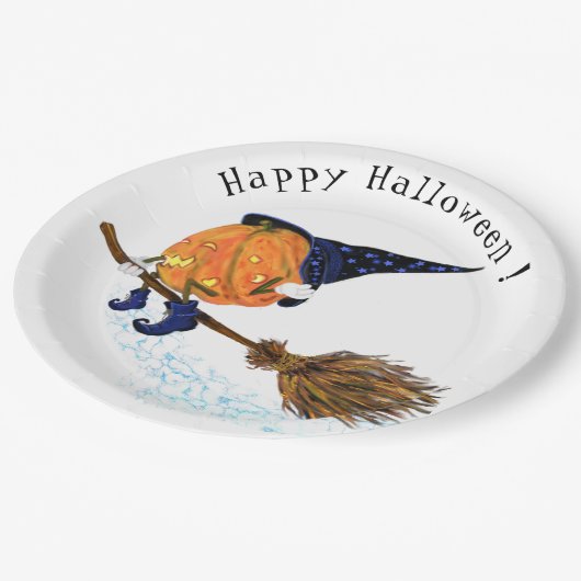 ハッピーハローウィンウィッチパンプキ飛んでいるンブロム – おもしろい ペーパープレート (アングル)