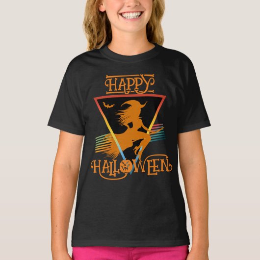 ハッピーハローウィンウィッチブラックオレンジ Tシャツ (正面)