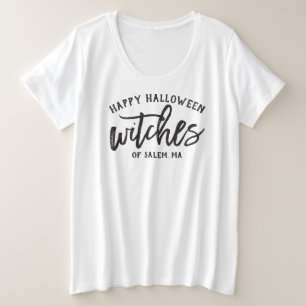 ハッピーハローウィンウィッチモダンズ黒脚本女性 プラスサイズTシャツ