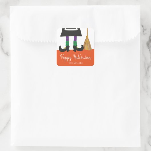 ハッピーハローウィンウィッチレッグ&ブロムパーソナライズされた スクエアシール (バッグ)