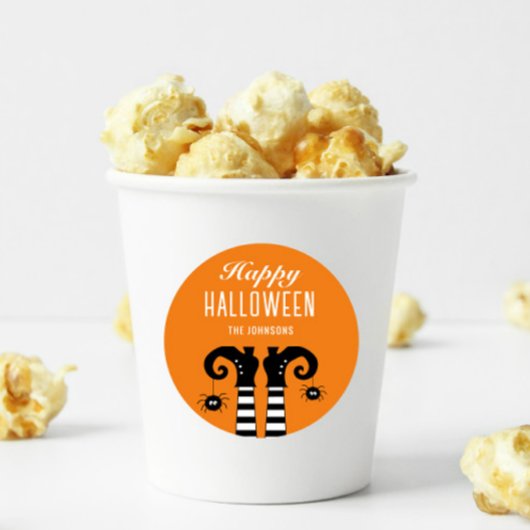 ハッピーハローウィンウィッチ足オレンジスクエアステッカー スクエアシール