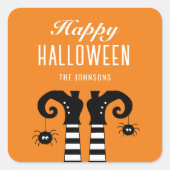 ハッピーハローウィンウィッチ足オレンジスクエアステッカー スクエアシール (正面)