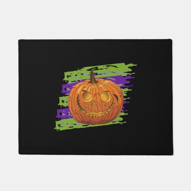 ハッピーハローウィンウィメンズハロウィーンパンプキン顔 ドアマット (正面)