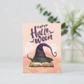 ハッピーハローウィンウォーター色ウィッチハットとスペルブック ポストカード (スタンド正面)