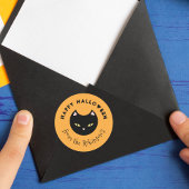 ハッピーハローウィンオレンジかわいい黒猫 ラウンドシール